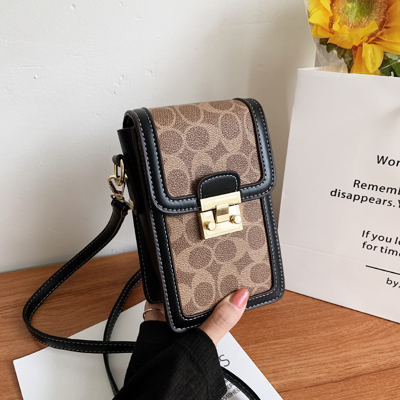 PU ženska torba za telefon — mala kvadratna crossbody torba, ulični stil, korejsko nadahnuće, geometrijski uzorak u bojama blokova
