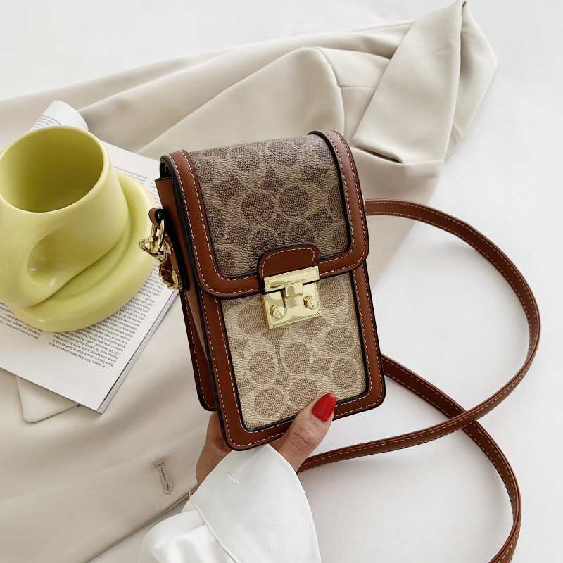 PU ženska torba za telefon — mala kvadratna crossbody torba, ulični stil, korejsko nadahnuće, geometrijski uzorak u bojama blokova