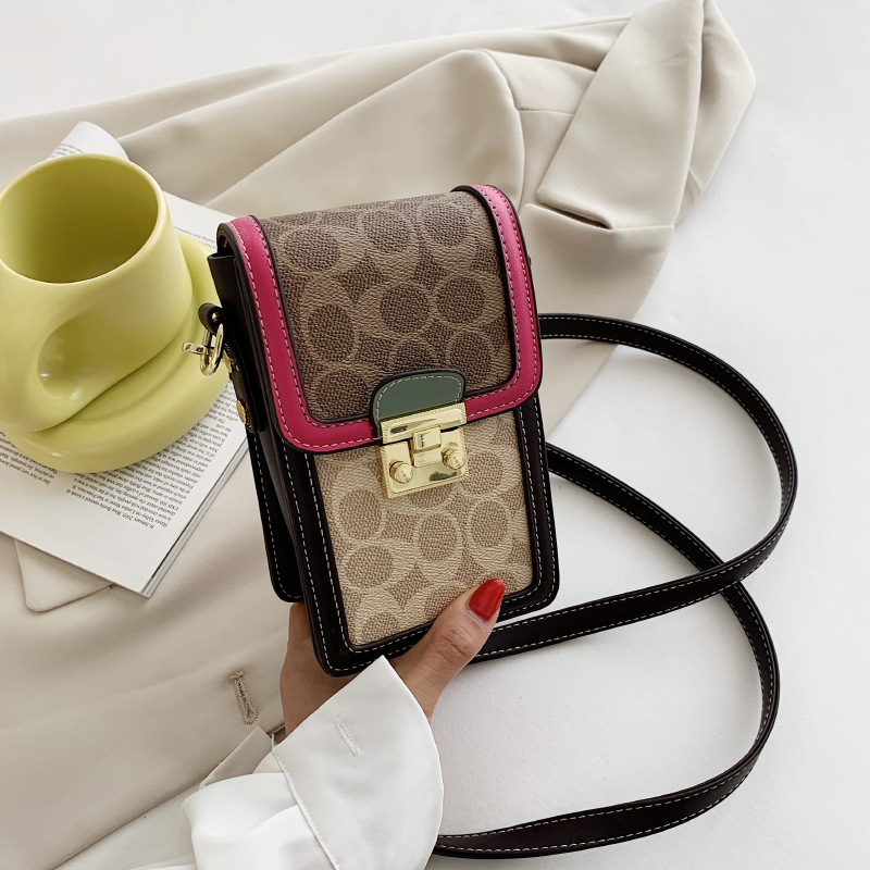 PU ženska torba za telefon — mala kvadratna crossbody torba, ulični stil, korejsko nadahnuće, geometrijski uzorak u bojama blokova