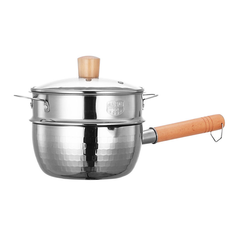 Oală Yukihira în stil japonez, oală din oțel inoxidabil 304, de calitate alimentară, pentru lapte și supă, cu tăiței, compatibilă cu plite cu inducție și gaz
