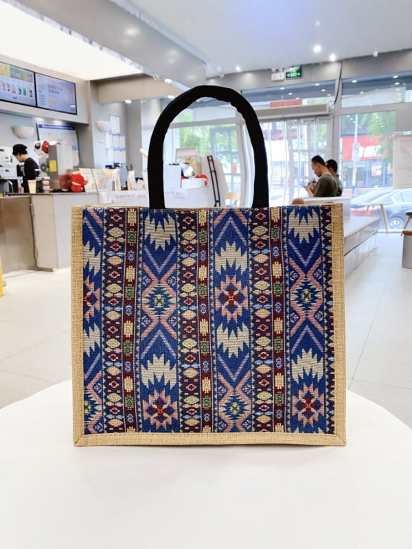 Ženska torbica u etničkom stilu od brokata, velika kapaciteta platnene tote torbe s retro geometrijskim uzorkom