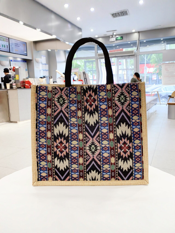 Ženska torbica u etničkom stilu od brokata, velika kapaciteta platnene tote torbe s retro geometrijskim uzorkom