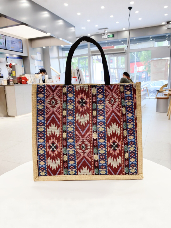 Ženska torbica u etničkom stilu od brokata, velika kapaciteta platnene tote torbe s retro geometrijskim uzorkom