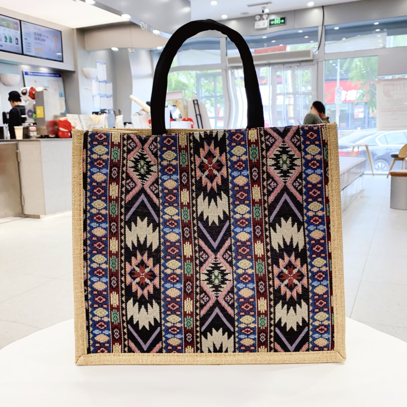 Ženska torbica u etničkom stilu od brokata, velika kapaciteta platnene tote torbe s retro geometrijskim uzorkom