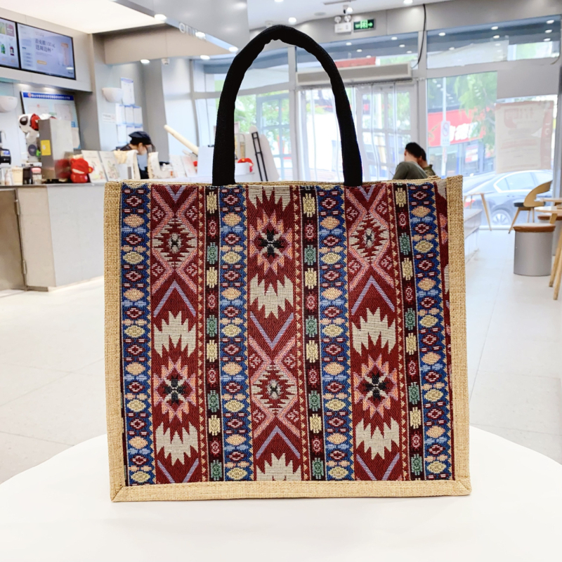Ženska torbica u etničkom stilu od brokata, velika kapaciteta platnene tote torbe s retro geometrijskim uzorkom
