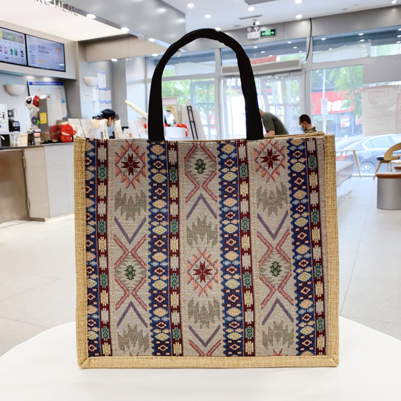 Ženska torbica u etničkom stilu od brokata, velika kapaciteta platnene tote torbe s retro geometrijskim uzorkom