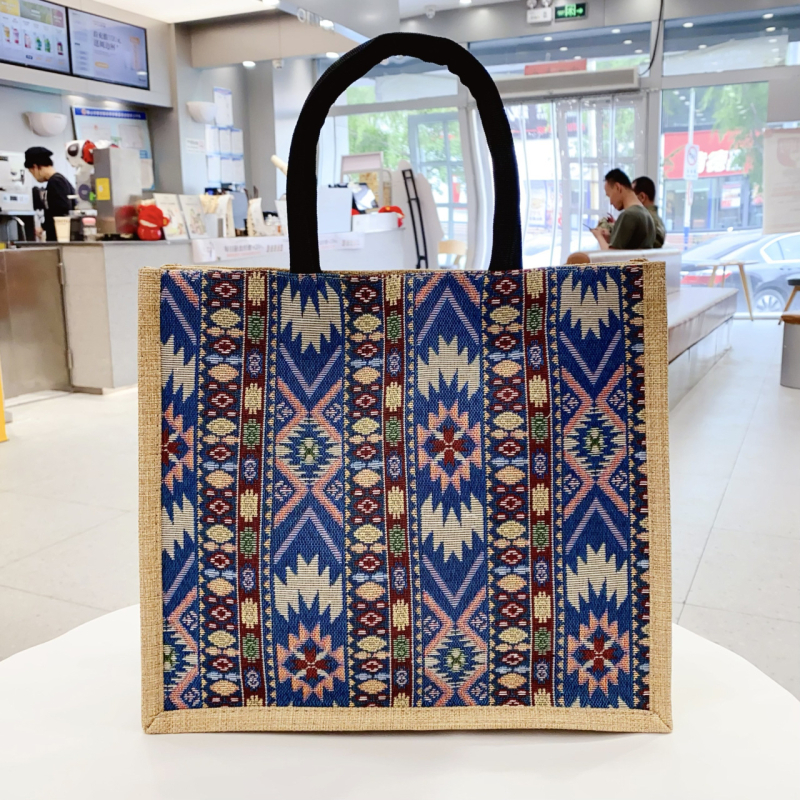 Ženska torbica u etničkom stilu od brokata, velika kapaciteta platnene tote torbe s retro geometrijskim uzorkom