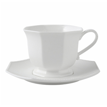 Set de ceașă și farfurioară de cafea ceramică albă, octogonal, stil european