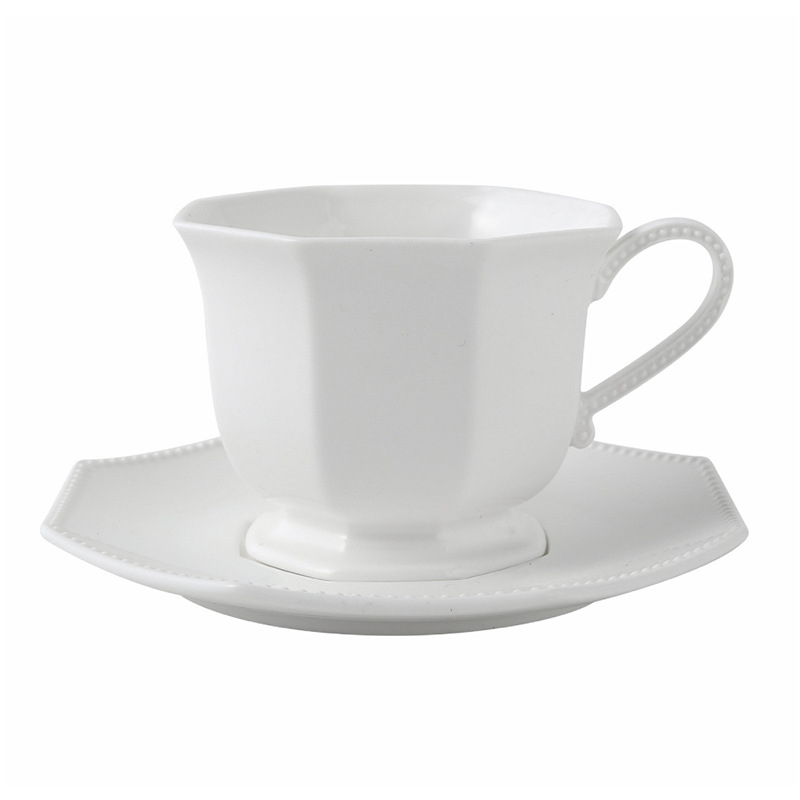 Set de ceașă și farfurioară de cafea ceramică albă, octogonal, stil european