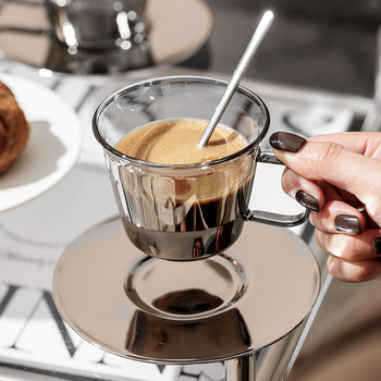 Set de căni din sticlă pentru cafea, cu design creativ pentru latte și ceai de după-amiază