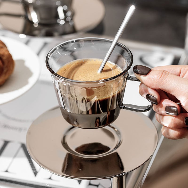 Set de căni din sticlă pentru cafea, cu design creativ pentru latte și ceai de după-amiază