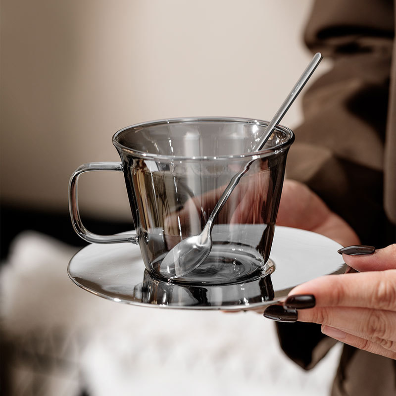 Set de căni din sticlă pentru cafea, cu design creativ pentru latte și ceai de după-amiază