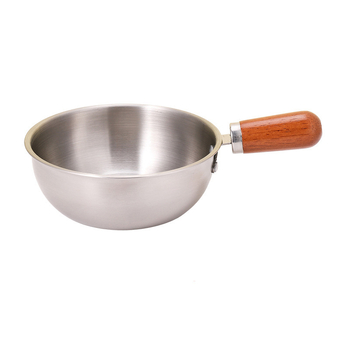 Oală din oțel inoxidabil, mică, cu mâner din lemn de nuc, porție individuală, potrivită pentru tăiței, salate, bătut ouă și prăjit în ulei încins