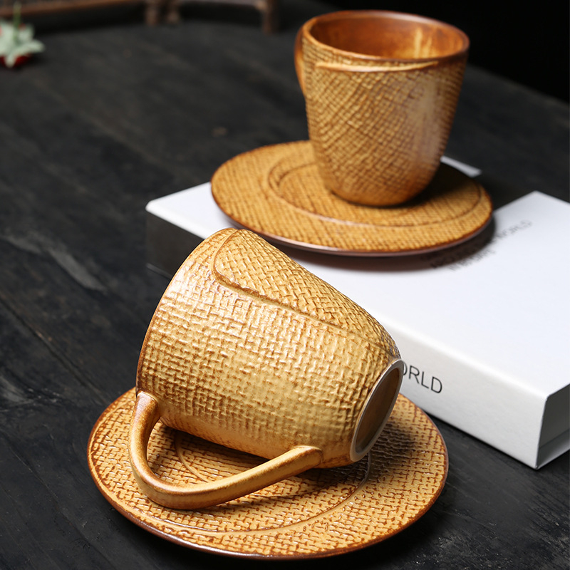 Set de cești de cafea din ceramică cu farfurioară, stil retro japonez, pentru birou și acasă