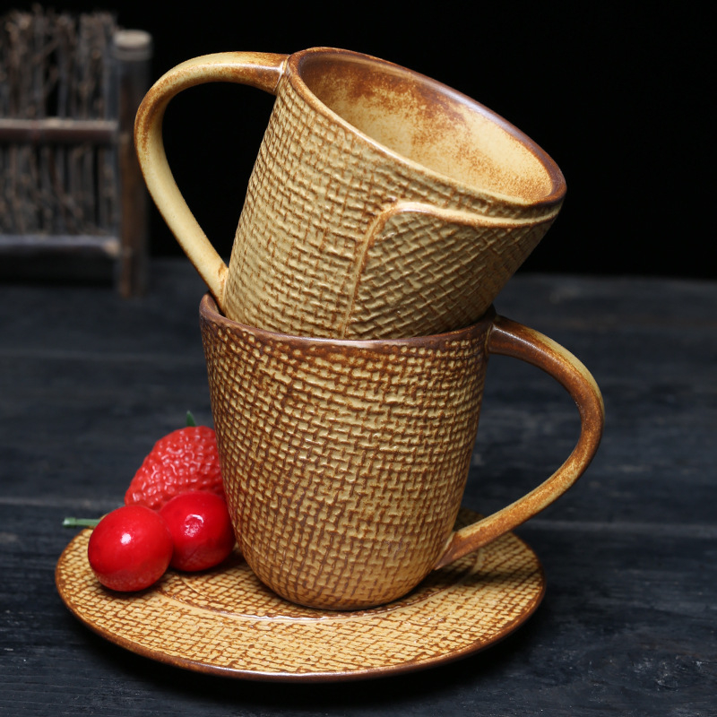 Set de cești de cafea din ceramică cu farfurioară, stil retro japonez, pentru birou și acasă