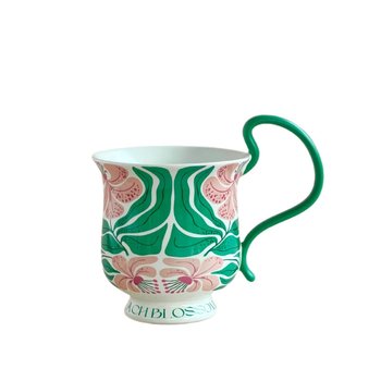 Cană cu mâner înalt și orchidă Phalaenopsis, stil vintage floral, set de ceașcă și farfurioară pentru cafea, ceașcă latte, din ceramică