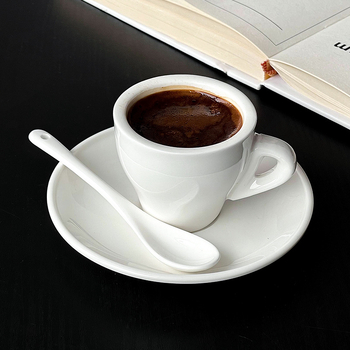 Set cești espresso cu farfurioară, ceramică albă, mini 80 ml