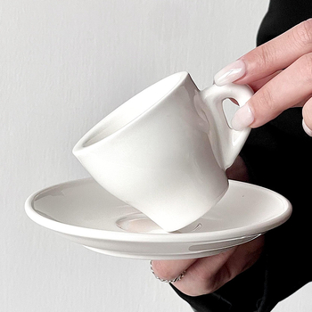 Set cești espresso cu farfurioară, ceramică albă, mini 80 ml