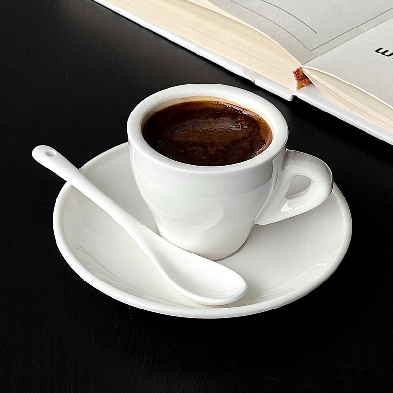 Set cești espresso cu farfurioară, ceramică albă, mini 80 ml