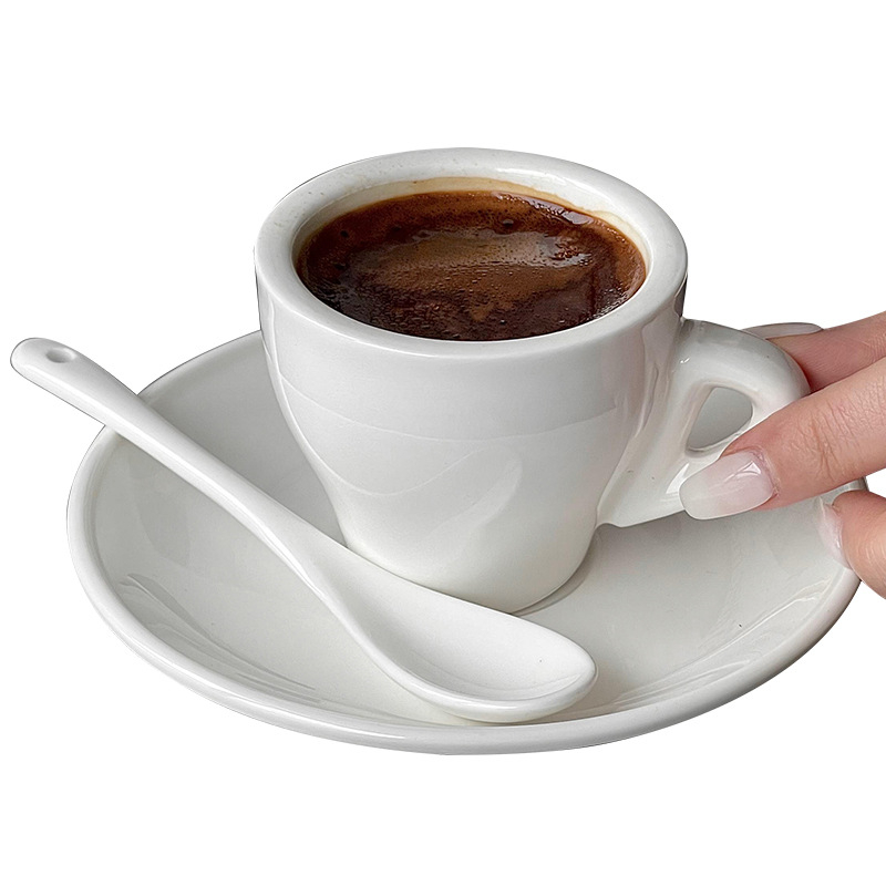 Set cești espresso cu farfurioară, ceramică albă, mini 80 ml