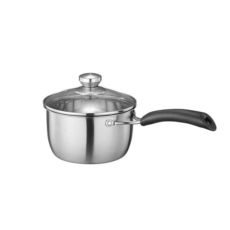 Oală de lapte din oțel inoxidabil, capac din sticlă temperată, fund din material compozit alimentar, mâner din bakelit anti-arzire, mică oală de gătit