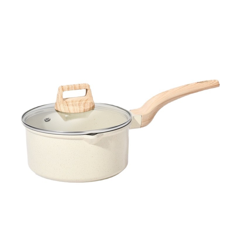 Oală de lapte din aluminiu cu piatră Maifan, antiaderentă, pentru supe și tăiței, compatibilă cu plitele, capac de sticlă, stil coreean