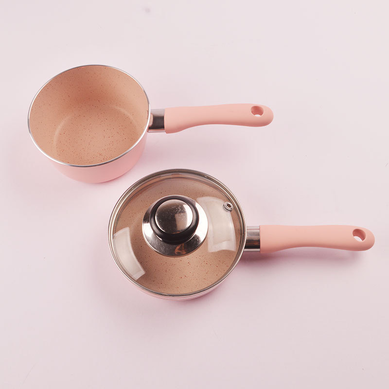Oală roz pentru lapte, oale din aluminiu albastru-verde pentru supă, diametre 12/14/16 cm, set bucătărie DIY pentru copii