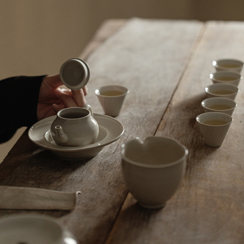 Ceainic Jingdezhen cu cenușă vegetală, set de ceai din porțelan, lucrat manual, stil Kung Fu, retro, set complet