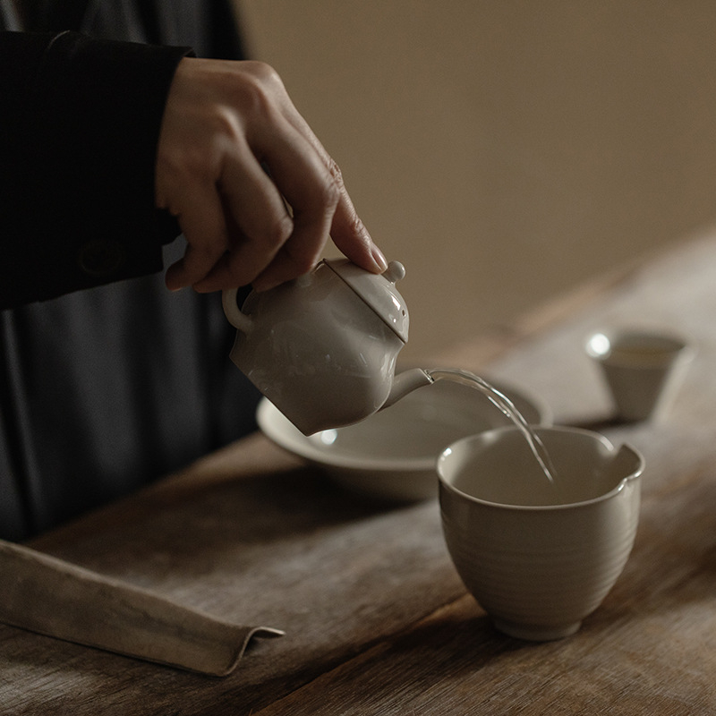 Ceainic Jingdezhen cu cenușă vegetală, set de ceai din porțelan, lucrat manual, stil Kung Fu, retro, set complet