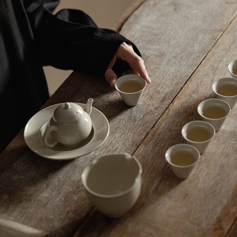 Ceainic Jingdezhen cu cenușă vegetală, set de ceai din porțelan, lucrat manual, stil Kung Fu, retro, set complet