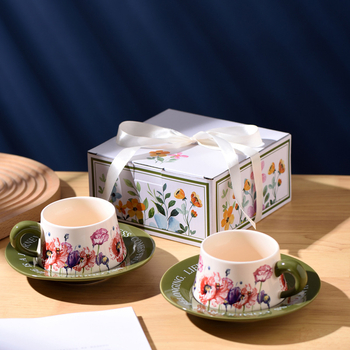 Set de cafea din ceramică cu ceașcă și farfurioară, stil franțuzesc vintage, model floral, lux discret