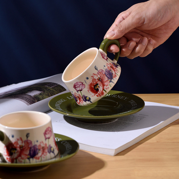 Set de cafea din ceramică cu ceașcă și farfurioară, stil franțuzesc vintage, model floral, lux discret