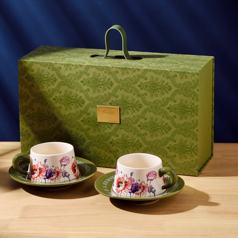 Set de cafea din ceramică cu ceașcă și farfurioară, stil franțuzesc vintage, model floral, lux discret