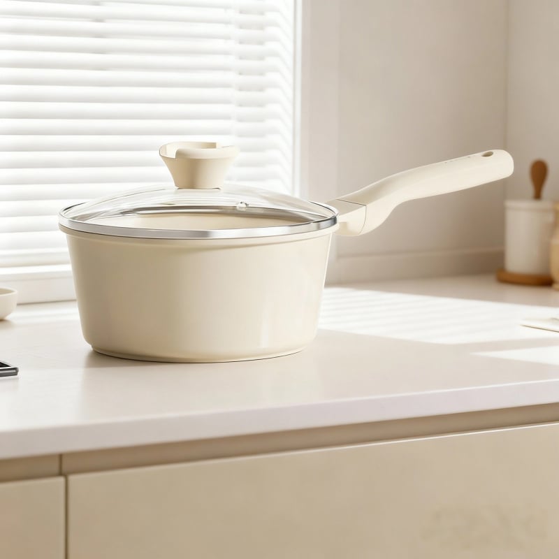 Red Chef oală ceramică pentru lapte pentru o singură porție – vas pentru hrana bebelușilor, neacoperită, capac din sticlă, fără aluminiu, 16/18/20 cm