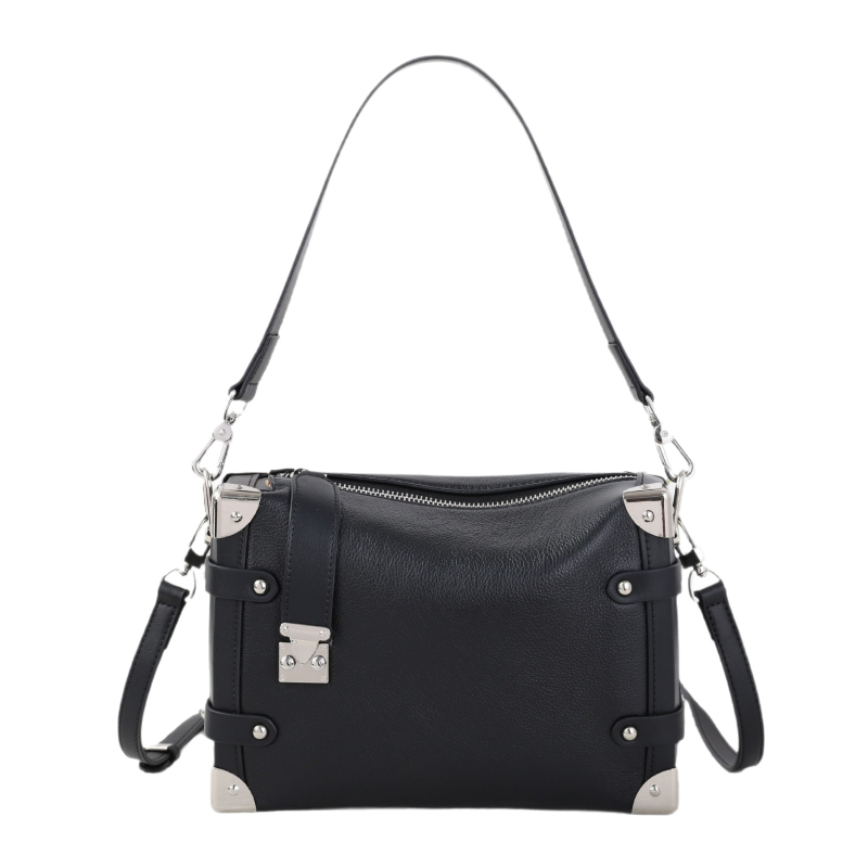 2025 ženska crossbody torba s rivetima od kože prvog sloja, kvadratnog mekanog kutnog oblika, mala kvadratna torba, svestrani naramenica