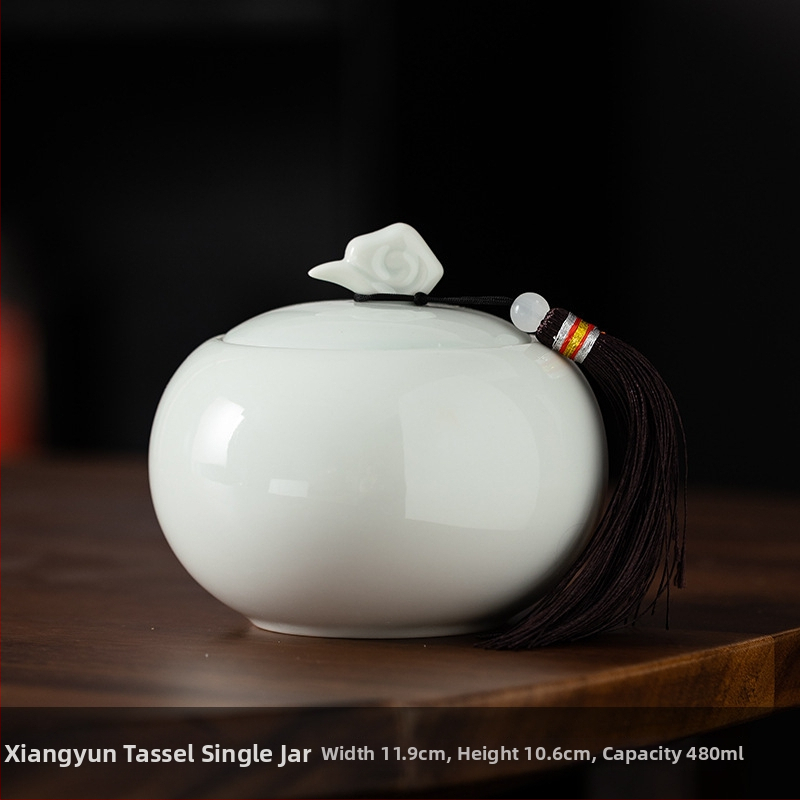 Recipient ceramic pentru ceai într-o cutie cadou din pânză, stil retro, pentru depozitare ceai – verde, negru, Pu'er, Jin Junmei