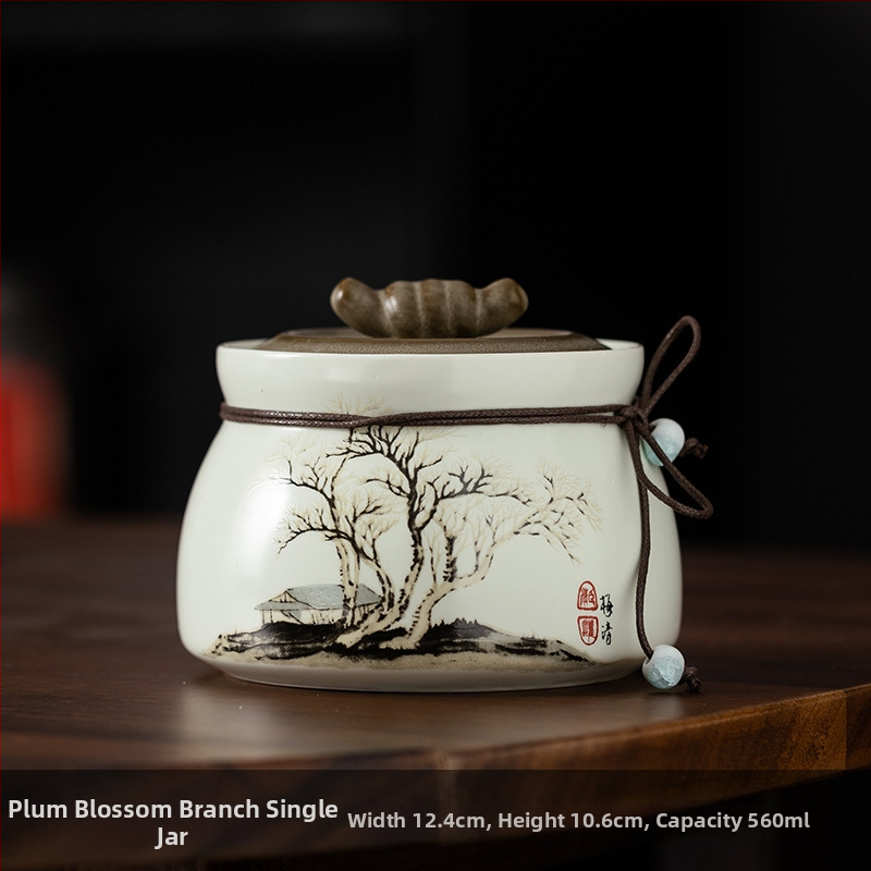 Recipient ceramic pentru ceai într-o cutie cadou din pânză, stil retro, pentru depozitare ceai – verde, negru, Pu'er, Jin Junmei