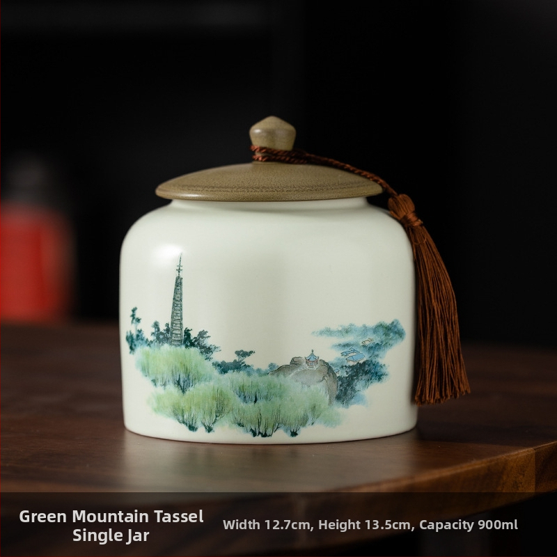 Recipient ceramic pentru ceai într-o cutie cadou din pânză, stil retro, pentru depozitare ceai – verde, negru, Pu'er, Jin Junmei