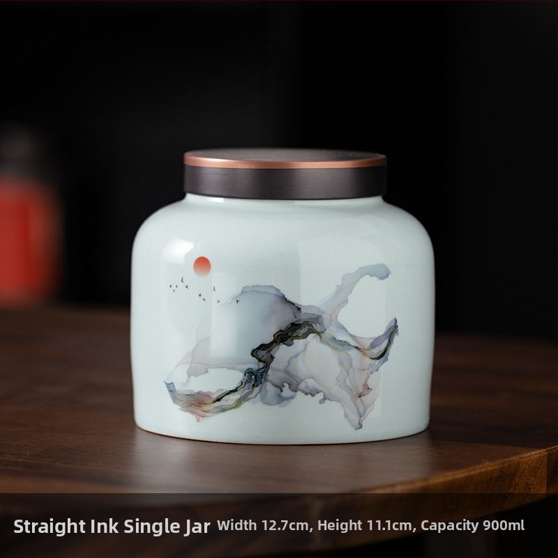 Recipient ceramic pentru ceai într-o cutie cadou din pânză, stil retro, pentru depozitare ceai – verde, negru, Pu'er, Jin Junmei
