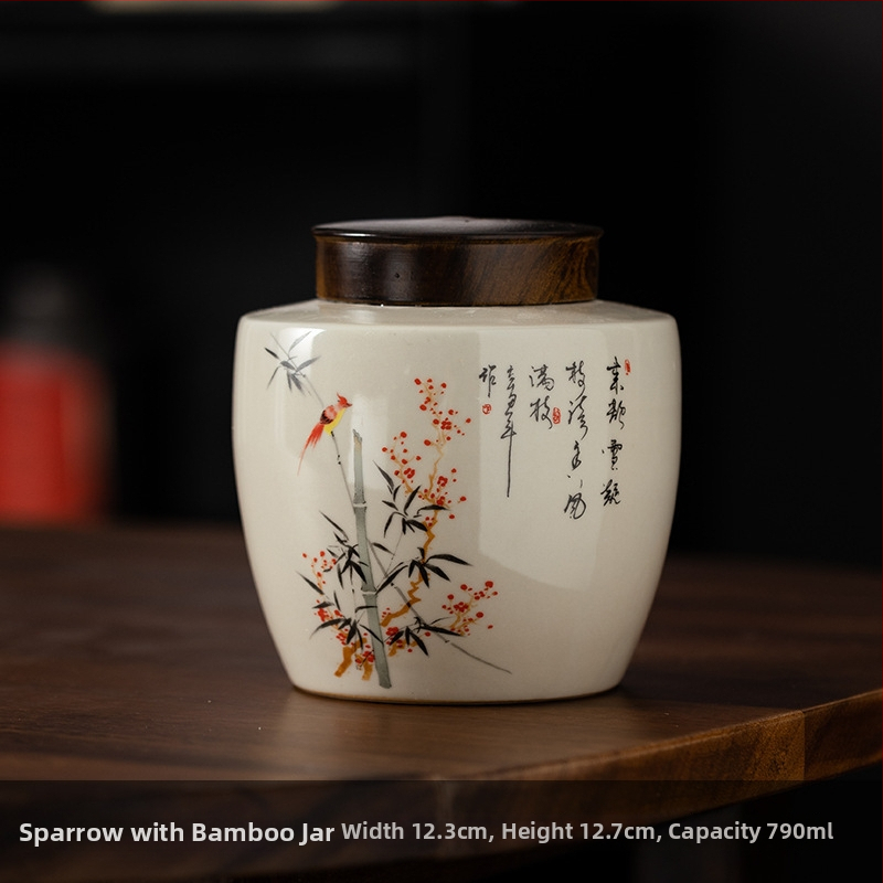 Recipient ceramic pentru ceai într-o cutie cadou din pânză, stil retro, pentru depozitare ceai – verde, negru, Pu'er, Jin Junmei