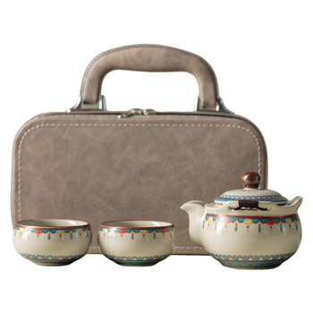 Set de ceai ceramic portabil, cu 1 ceainic și 2 cești, pentru călătorii și utilizare în aer liber