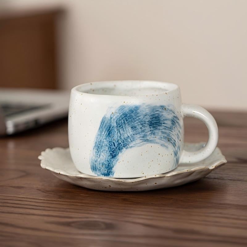 Set cești de cafea cu farfurioară în stil franțuzesc, ceașcă ceramică pentru latte, design modern minimalist, ceașcă de înaltă calitate