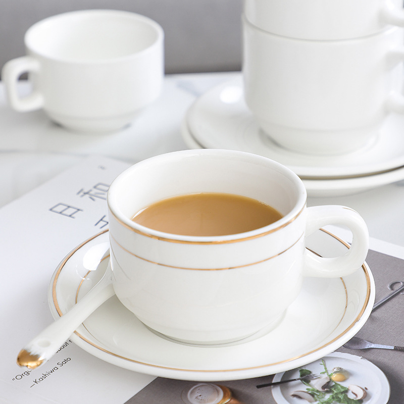 Cană de cafea cu farfurie în stil european, cană ceramică pentru latte art, set cappuccino în stil italian