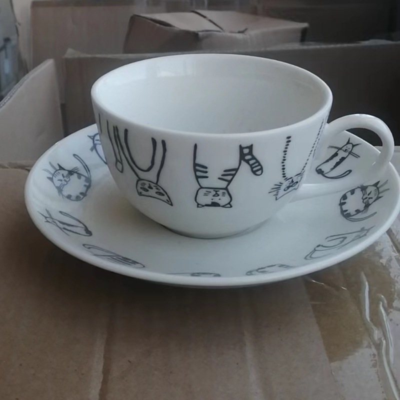Cană de cafea cu farfurie în stil european, cană ceramică pentru latte art, set cappuccino în stil italian