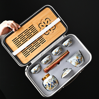 Set de ceai pentru călătorii Ru Kiln, glazură crăpată, cutie cadou cu siglă personalizată