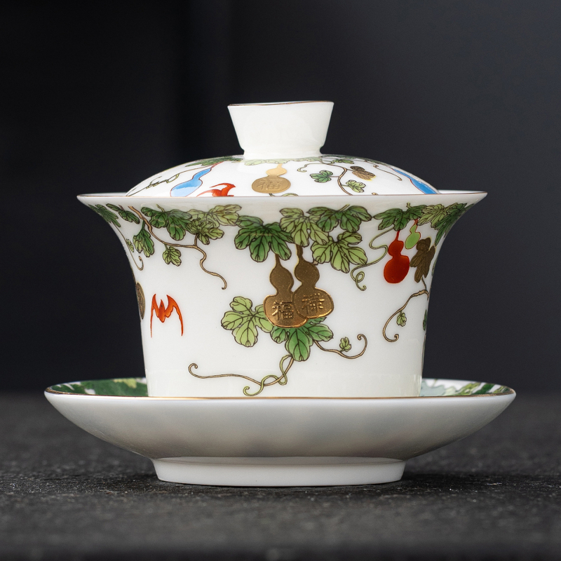 Set de ceai ceramic cu email în nuanță jad, cutie cadou