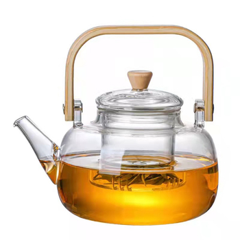 Ceainic de sticlă cu mâner din bambus, stil Kung Fu din borosilicat, set pentru plită electrică