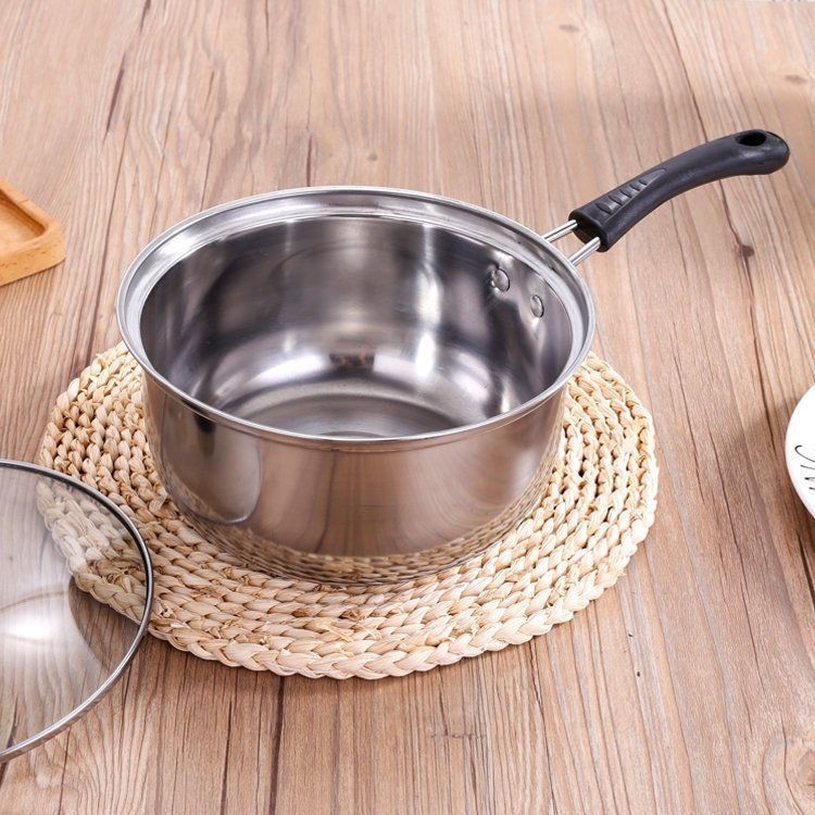 Oală din oțel inoxidabil cu capac, pereți groși, compactă pentru porție unică, oală rotativă pentru tăiței instant, lapte și hot pot, compatibilă cu plita cu inducție, utilizare comercială