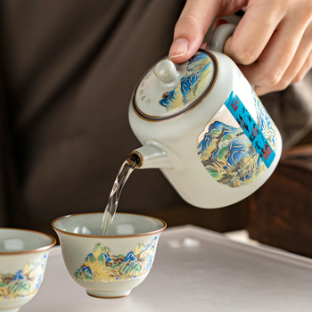 Set de ceai ceramic pentru călătorii, cu un ceainic și trei cești, ambalaj cadou elegant