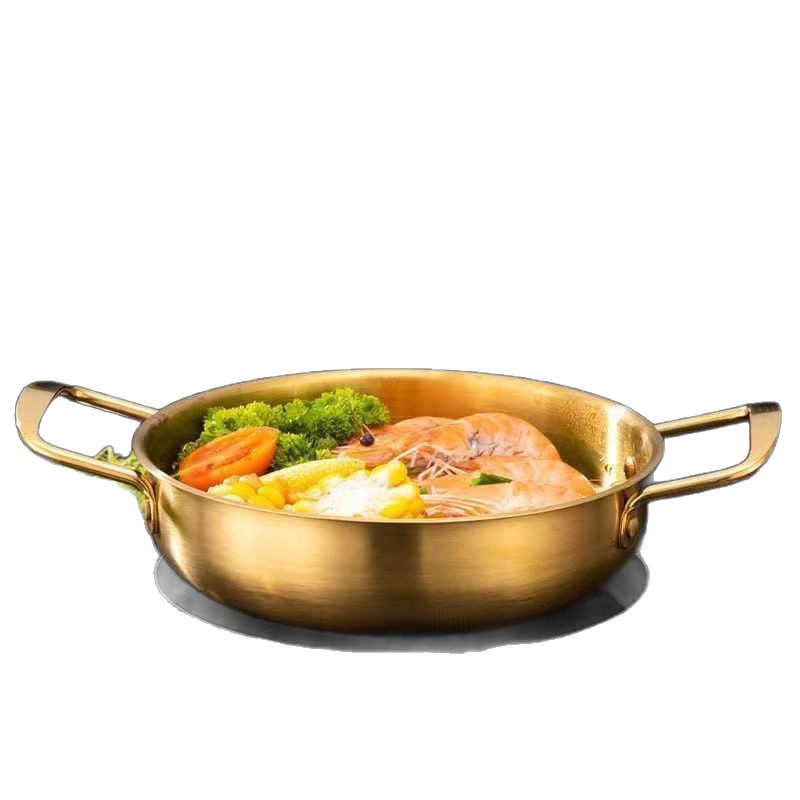 Oală compactă din oțel inoxidabil, cu două mâneri, pentru tăiței instant, ramen și supe, compatibilă cu plite cu inducție, fără acoperire.